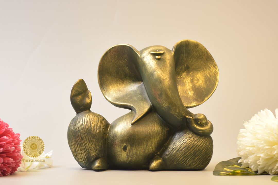 Rustic Ganesha Statue-Green (8x8 Inches) - The Gharnish - A Unit of Satkala Creations