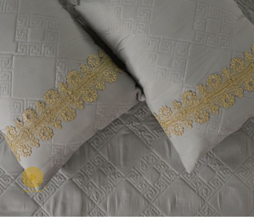 Serenity Designer Versace Pattern Quilted Bedding Set of 5 With Lace - The Gharnish - A Unit of Satkala Creations