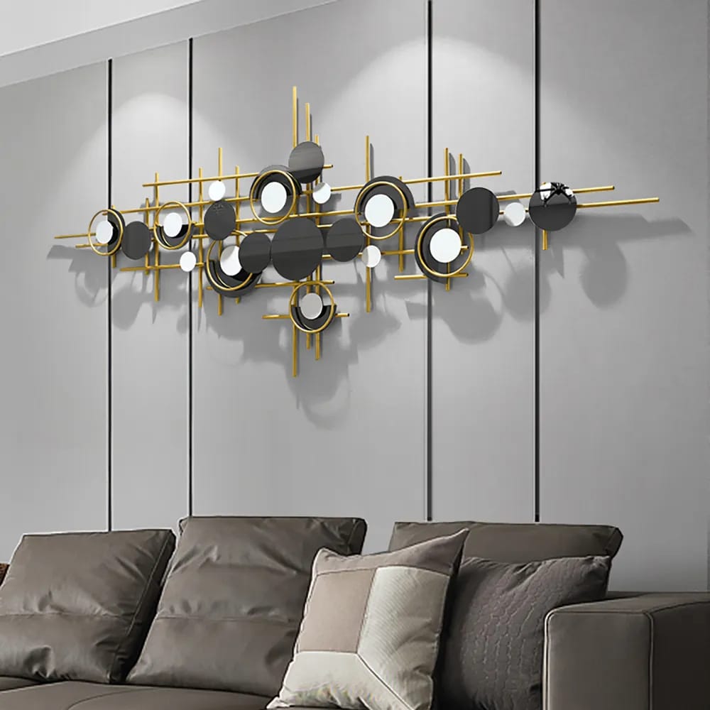 Black Ring Geometrical Design Wall Art (55 x 25 Inches) - The Gharnish - A Unit of Satkala Creations