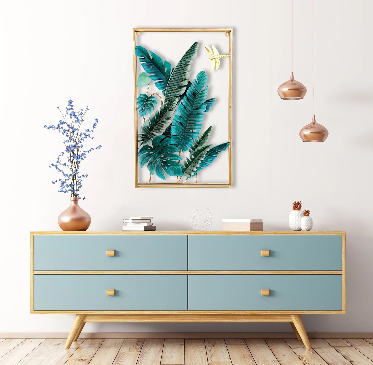 Metallic Framed Leaf Wall Art (24x48 Inches) - The Gharnish - A Unit of Satkala Creations