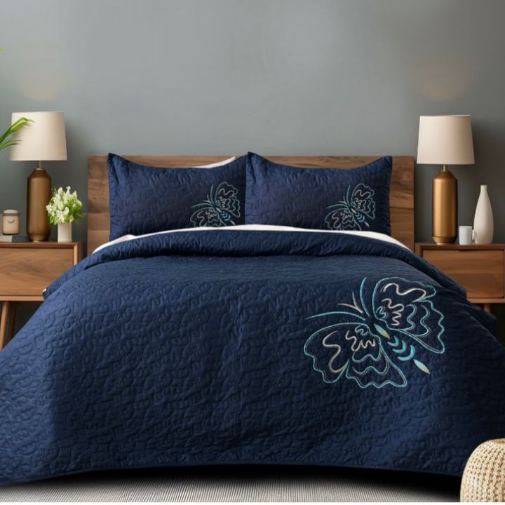 Queen Art Embroidery Bedcover Set of 3 - The Gharnish - A Unit of Satkala Creations