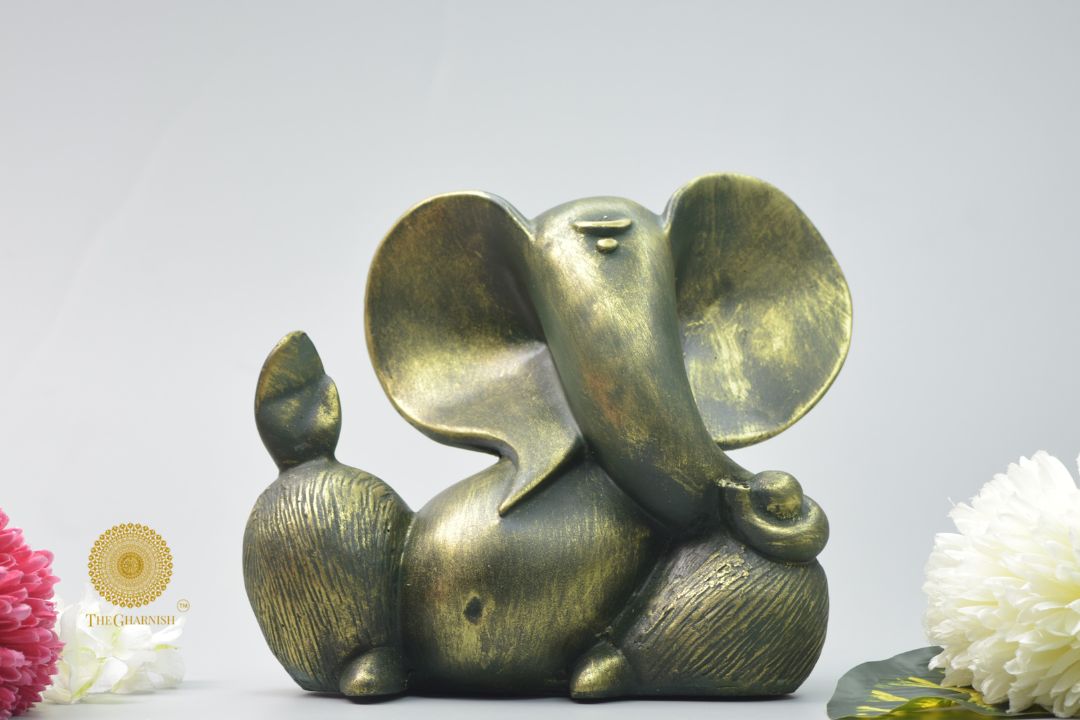 Rustic Ganesha Statue-Green (8x8 Inches) - The Gharnish - A Unit of Satkala Creations