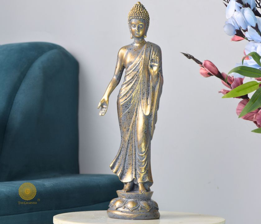 Handmade Decorated Standing Buddha Statue - The Gharnish - A Unit of Satkala Creations