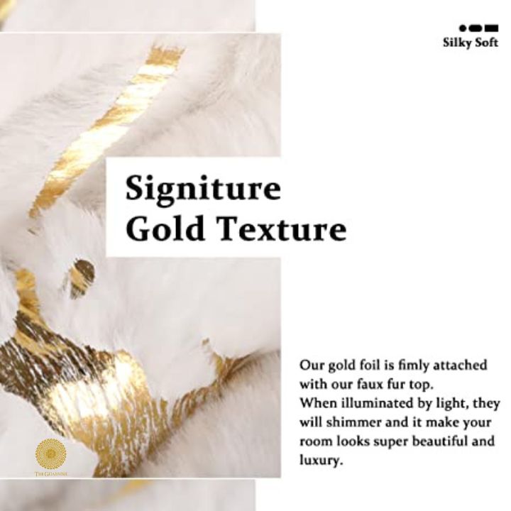 Gold Foil Faux Fur Round Rug - The Gharnish - A Unit of Satkala Creations