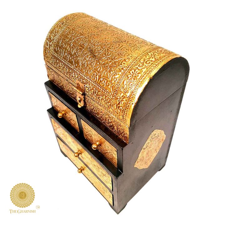 Vintage Brass Plating Jewellery Box - The Gharnish - A Unit of Satkala Creations