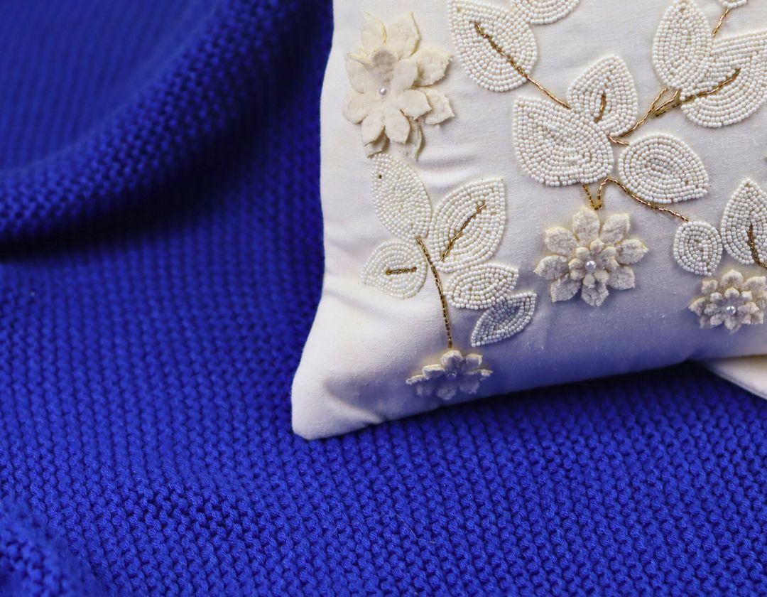 Pearl White Cushions with beads Set of 5 - The Gharnish - A Unit of Satkala Creations