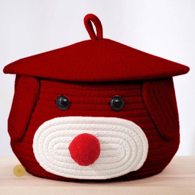 Cute Dog Cotton Rope Basket with Lid - The Gharnish - A Unit of Satkala Creations
