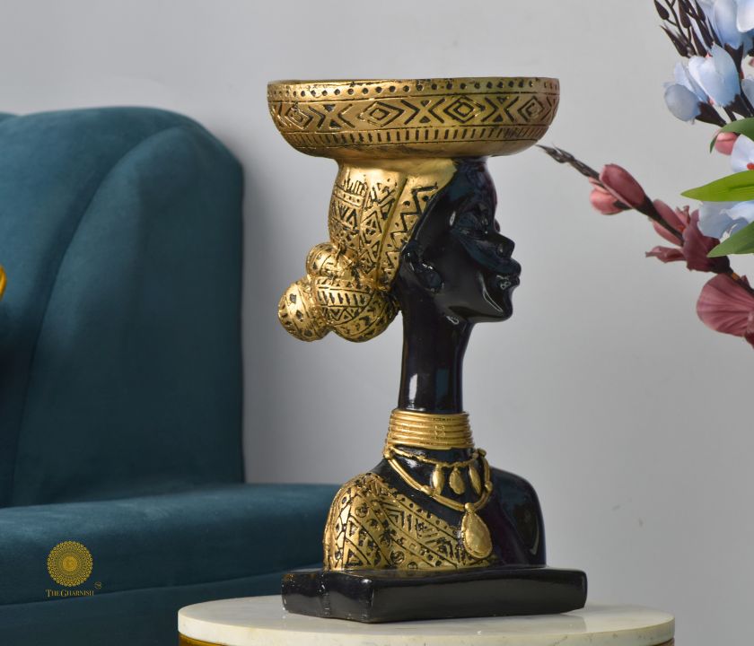 African Lady Platter Cum Statue - The Gharnish - A Unit of Satkala Creations