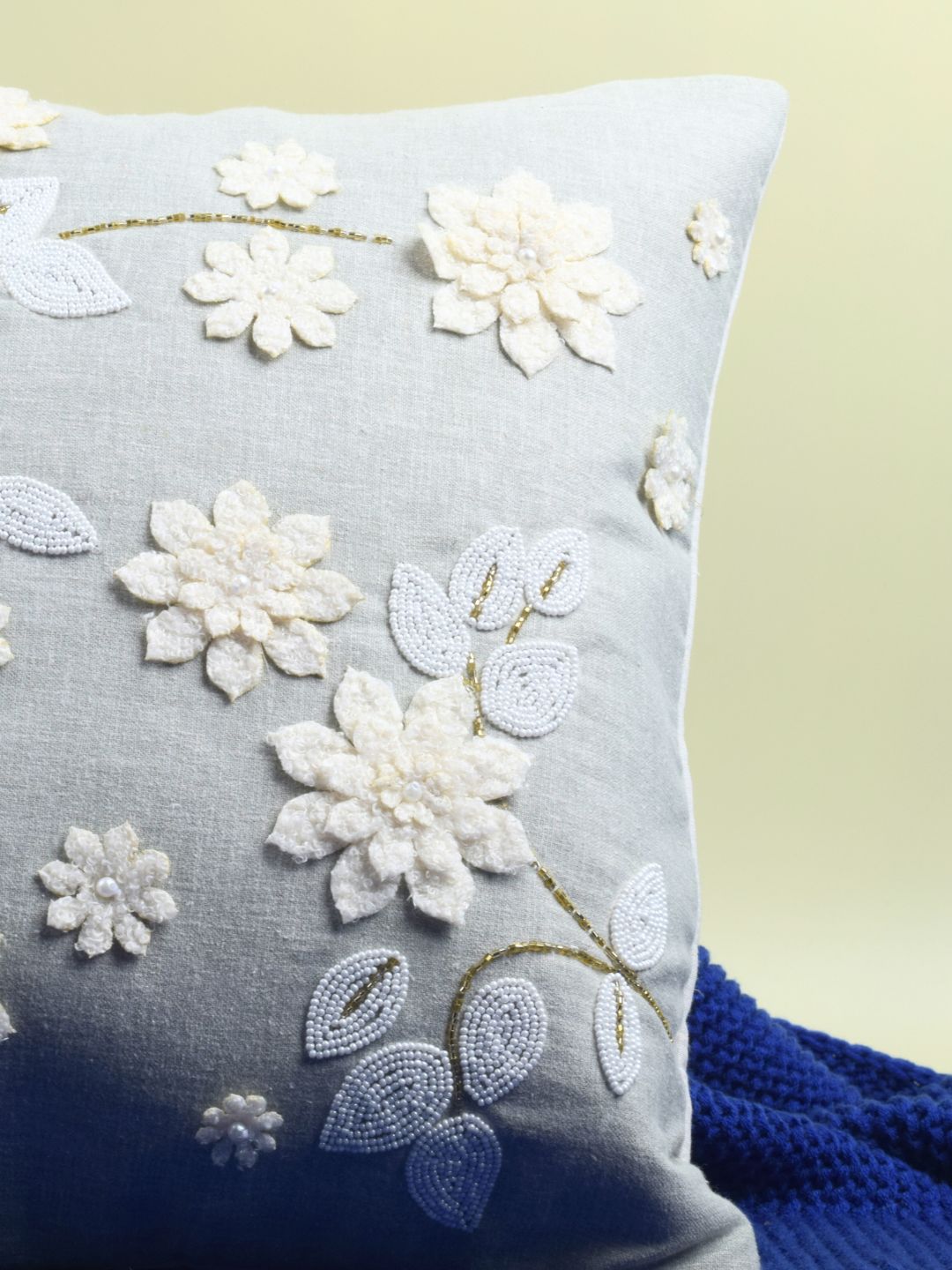 Pearl White Cushions with beads Set of 5 - The Gharnish - A Unit of Satkala Creations