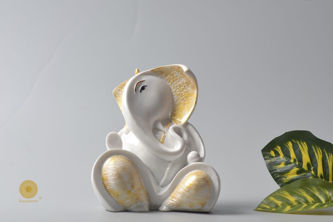 White Marble look Ganehsa Statue -Small - The Gharnish - A Unit of Satkala Creations