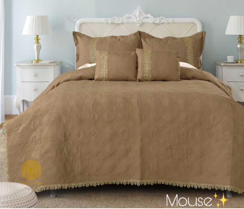 Serenity Designer Versace Pattern Quilted Bedding Set of 5 With Lace - The Gharnish - A Unit of Satkala Creations