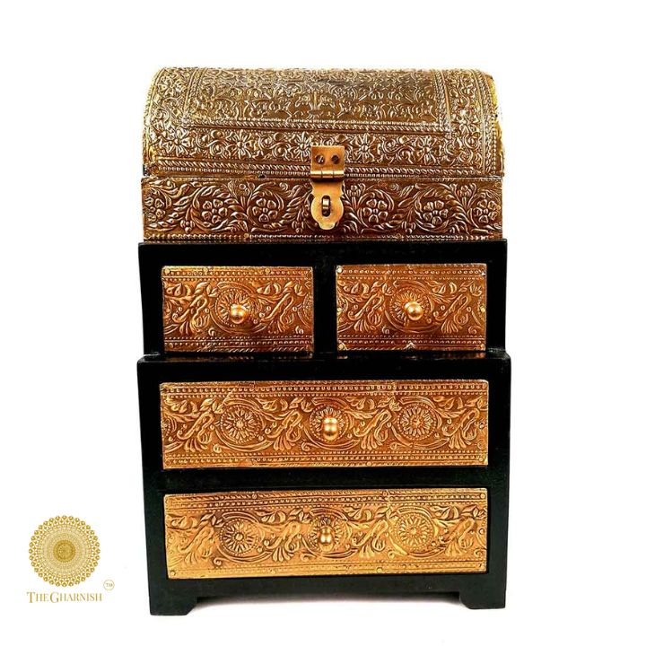 Vintage Brass Plating Jewellery Box - The Gharnish - A Unit of Satkala Creations