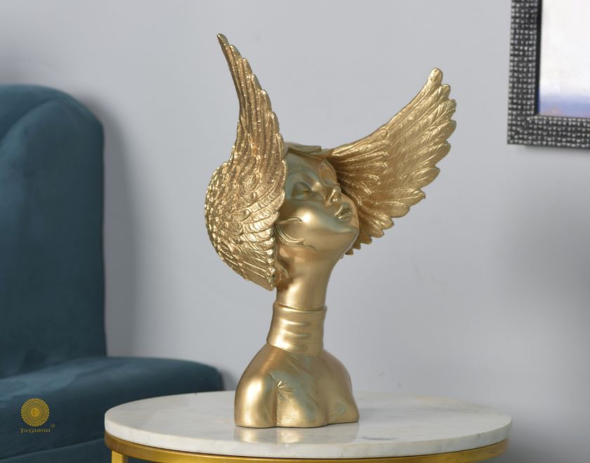 Golden Wings Angel Face Sclupture (5.5x13 Inches) - The Gharnish - A Unit of Satkala Creations