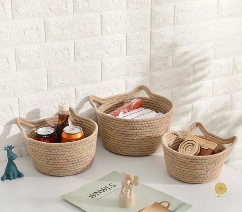 Cat Shape Rope Woven Storage Organiser Basket Set of 3 - The Gharnish - A Unit of Satkala Creations