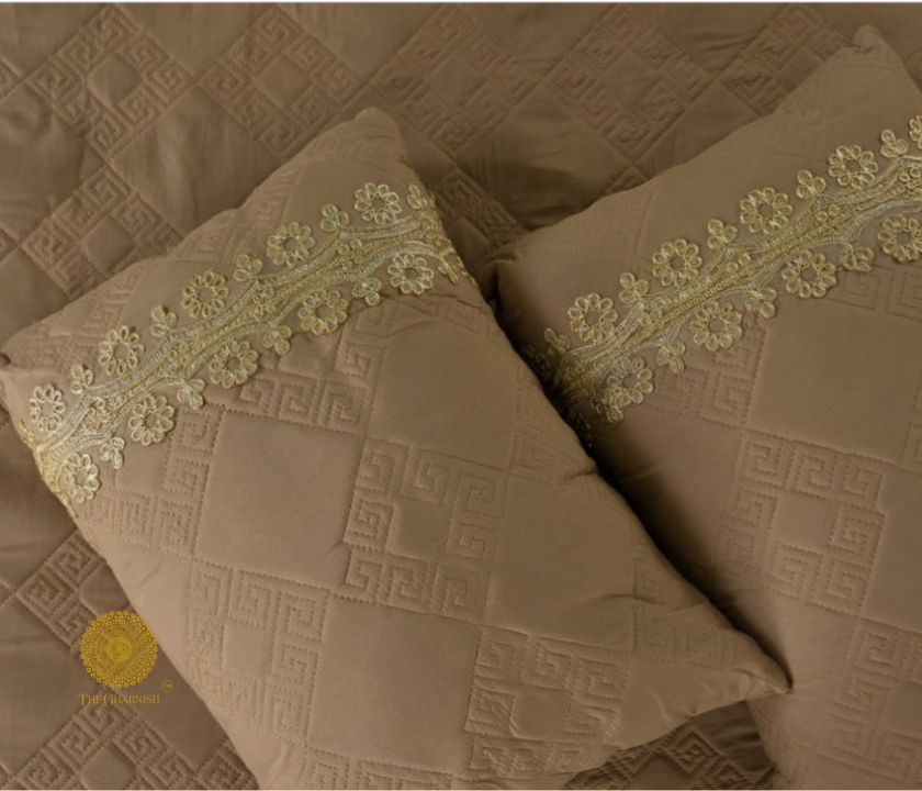 Serenity Designer Versace Pattern Quilted Bedding Set of 5 With Lace - The Gharnish - A Unit of Satkala Creations