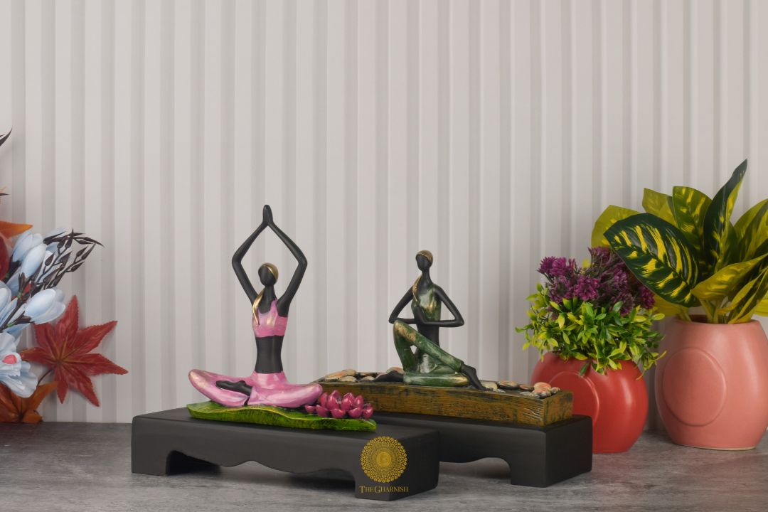 Yoga Lady Statue Set of 2 - The Gharnish - A Unit of Satkala Creations