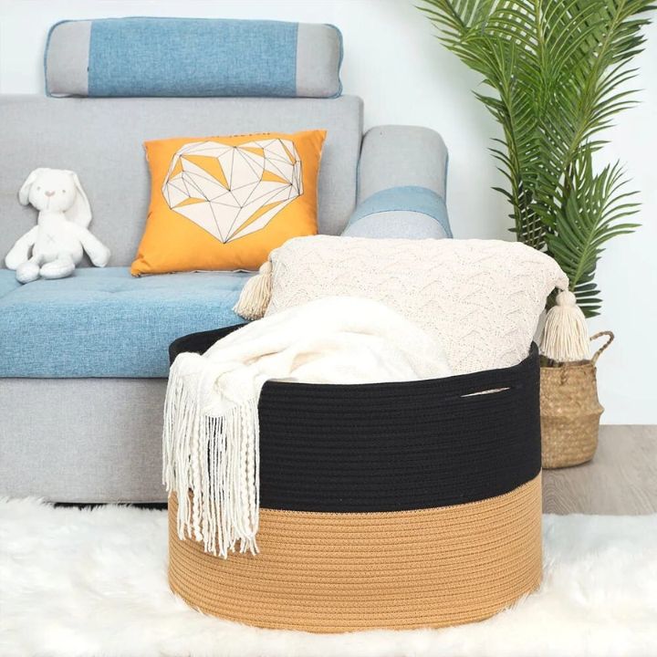 Round Cotton Rope Laundry Big Basket - The Gharnish - A Unit of Satkala Creations