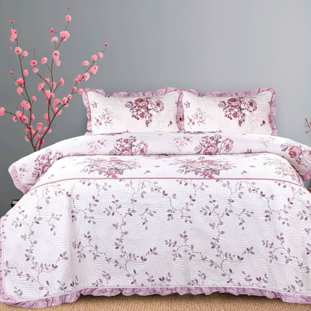 Benzo 3 Pcs Premium Cotton Quilted Bedding Set - The Gharnish - A Unit of Satkala Creations