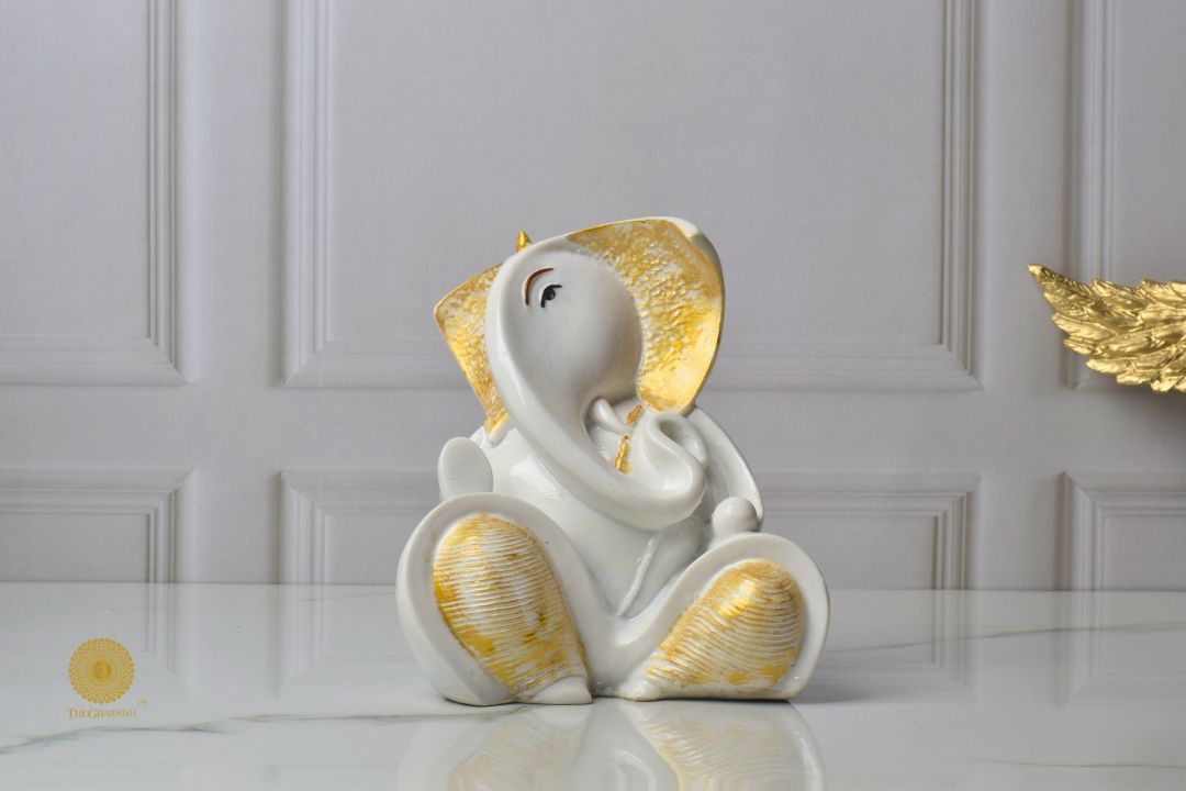 White Marble look Ganehsa Statue -Small - The Gharnish - A Unit of Satkala Creations