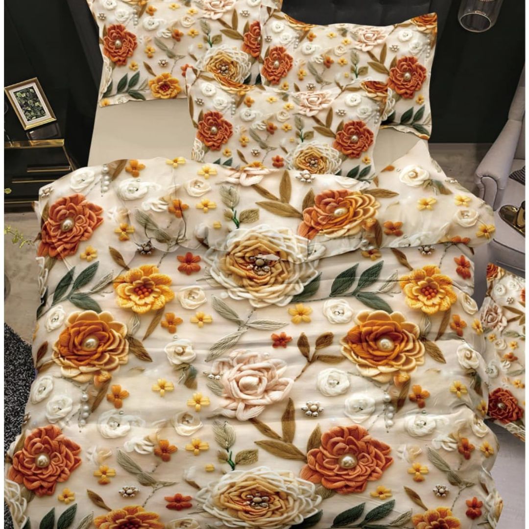 Eternal Blossom 7D Print Bedsheet Set - The Gharnish - A Unit of Satkala Creations