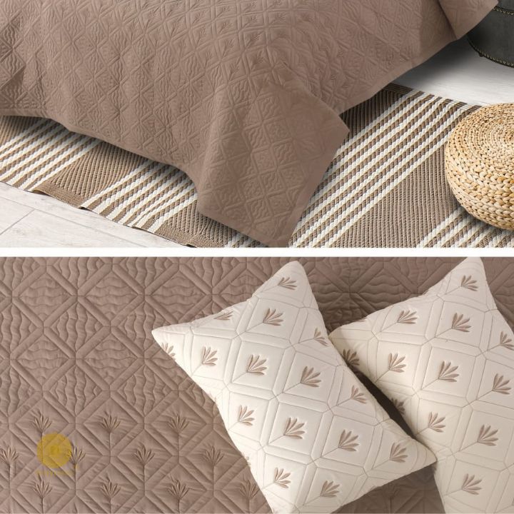 Beautiful Embrodeiry Croma Quilted Bedcover Set - The Gharnish - A Unit of Satkala Creations