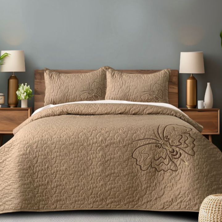 Queen Art Embroidery Bedcover Set of 3 - The Gharnish - A Unit of Satkala Creations