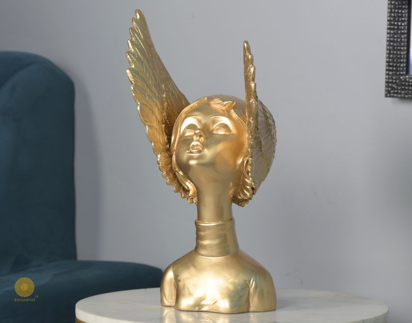 Golden Wings Angel Face Sclupture (5.5x13 Inches) - The Gharnish - A Unit of Satkala Creations