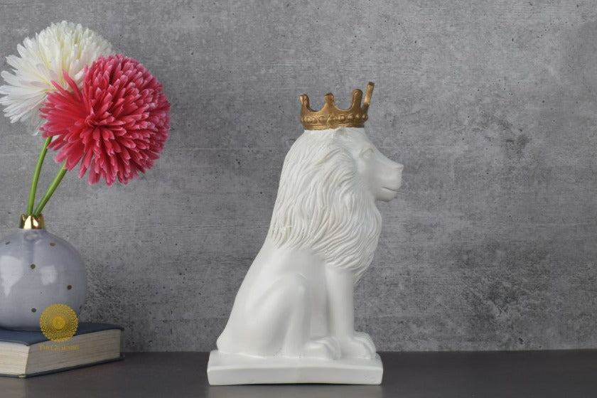 Crown Lion King Figurine - White - The Gharnish - A Unit of Satkala Creations