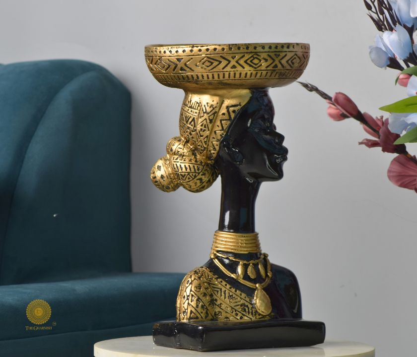 African Lady Platter Cum Statue - The Gharnish - A Unit of Satkala Creations