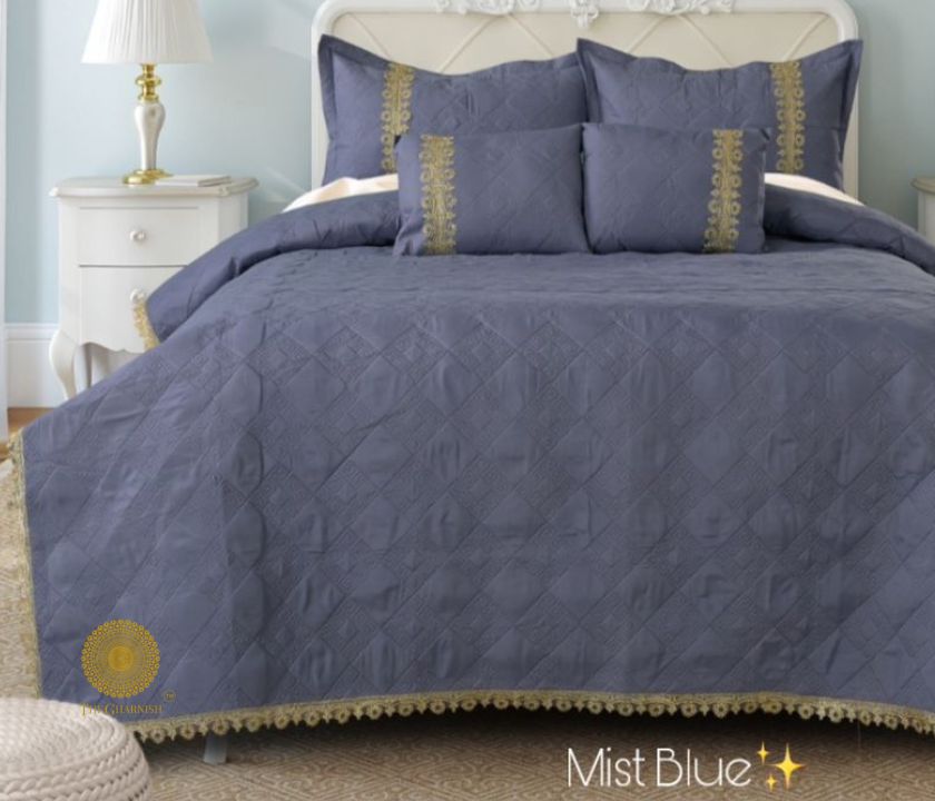 Serenity Designer Versace Pattern Quilted Bedding Set of 5 With Lace - The Gharnish - A Unit of Satkala Creations