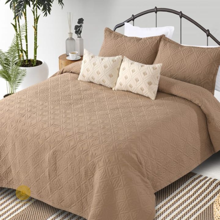 Beautiful Embrodeiry Croma Quilted Bedcover Set - The Gharnish - A Unit of Satkala Creations