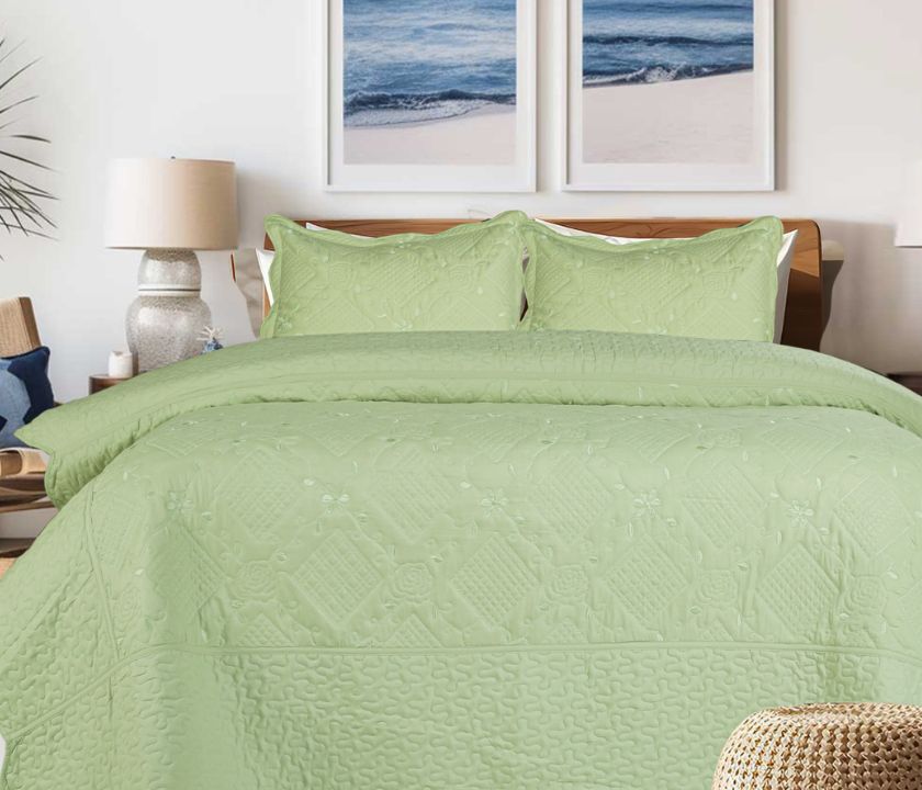 Cotton Embroidered 3pcs Quilted Bedspread Set - The Gharnish - A Unit of Satkala Creations