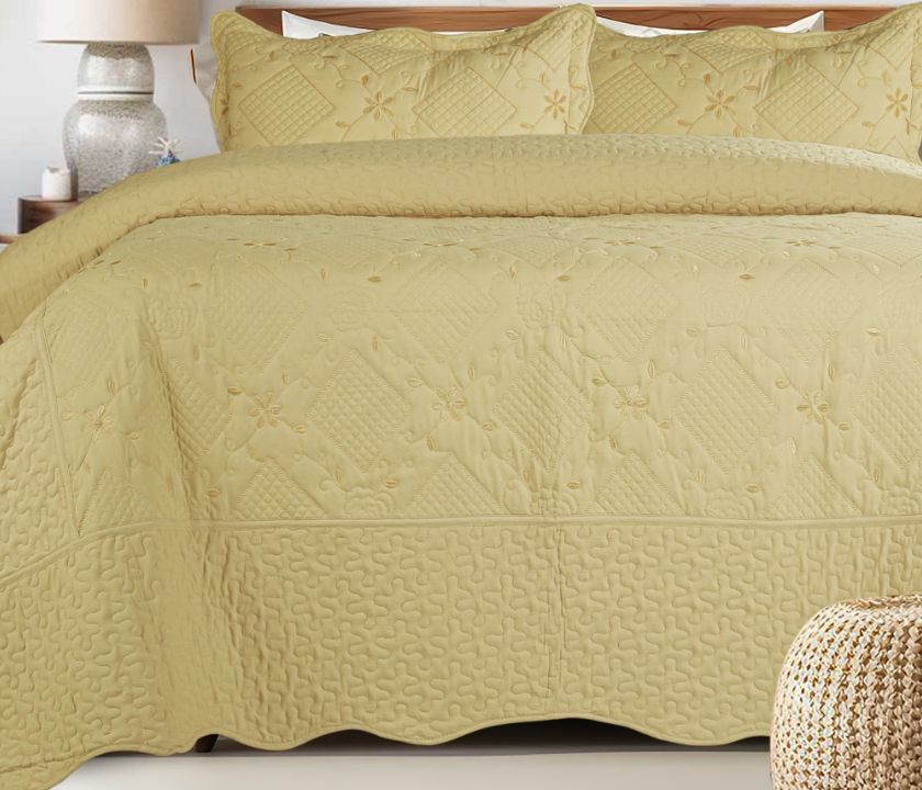 Cotton Embroidered 3pcs Quilted Bedspread Set - The Gharnish - A Unit of Satkala Creations