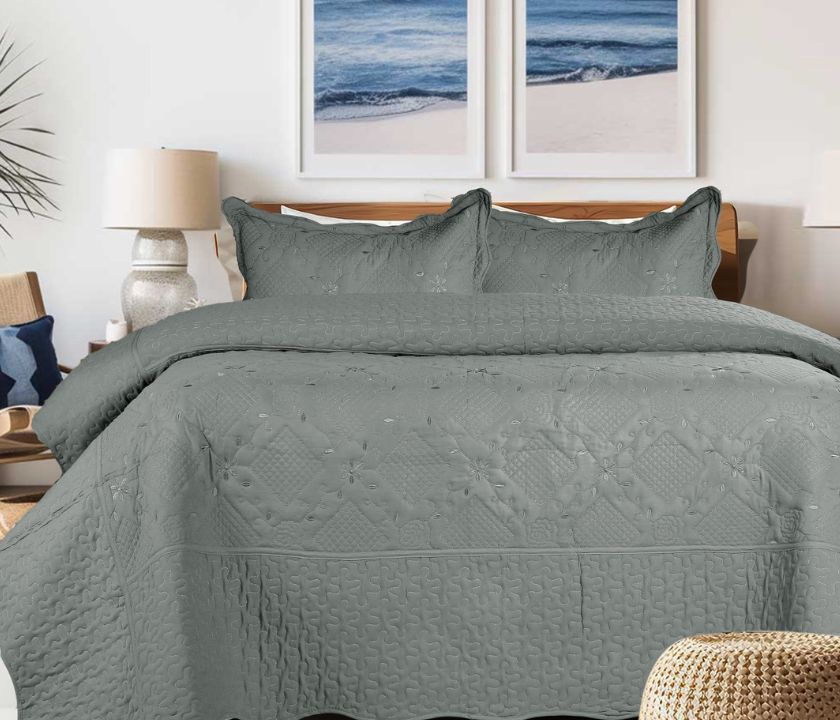 Cotton Embroidered 3pcs Quilted Bedspread Set - The Gharnish - A Unit of Satkala Creations