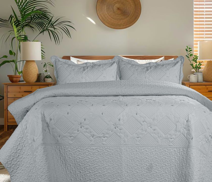 Cotton Embroidered 3pcs Quilted Bedspread Set - The Gharnish - A Unit of Satkala Creations