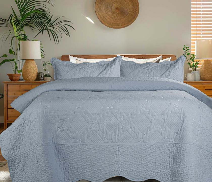Cotton Embroidered 3pcs Quilted Bedspread Set - The Gharnish - A Unit of Satkala Creations