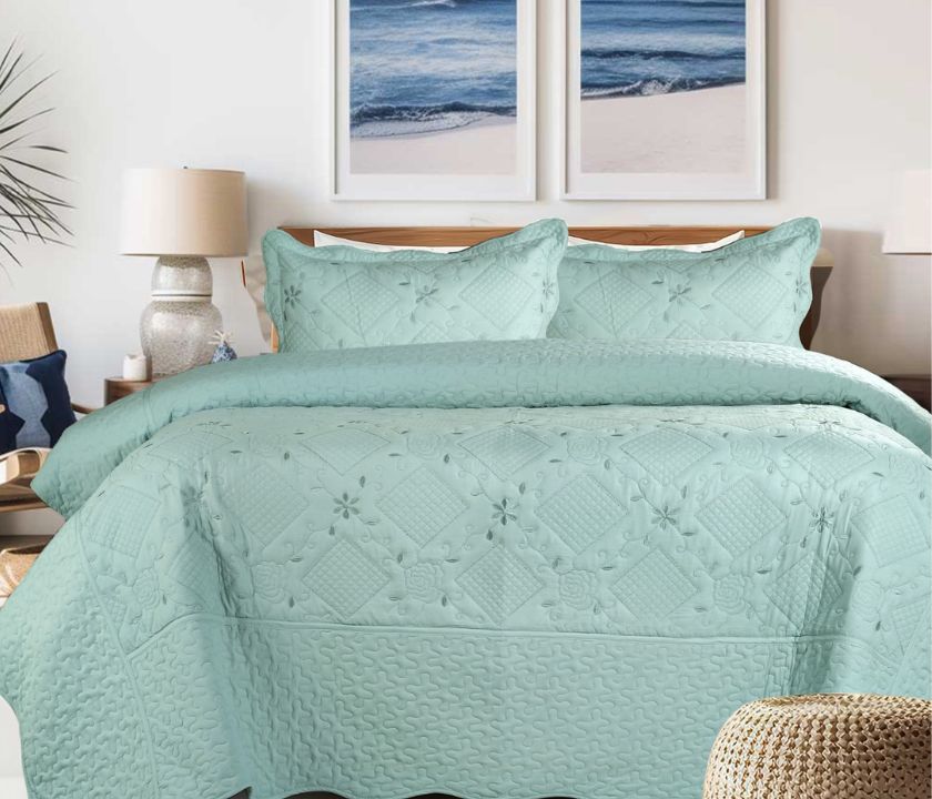 Cotton Embroidered 3pcs Quilted Bedspread Set - The Gharnish - A Unit of Satkala Creations