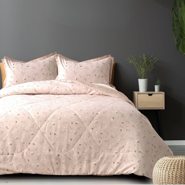 Lilly Floral Print Cotton Quilted 4 Pcs Comforter Set - The Gharnish - A Unit of Satkala Creations