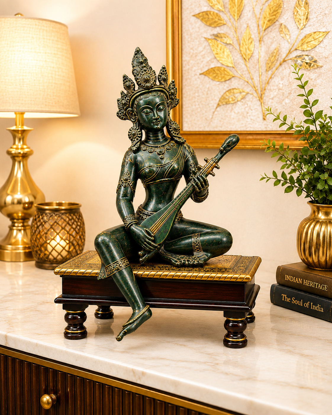 Antique Brass Tara Devi Statue – Handcrafted Goddess Tara Idol for Protection, Compassion & Spiritual Décor