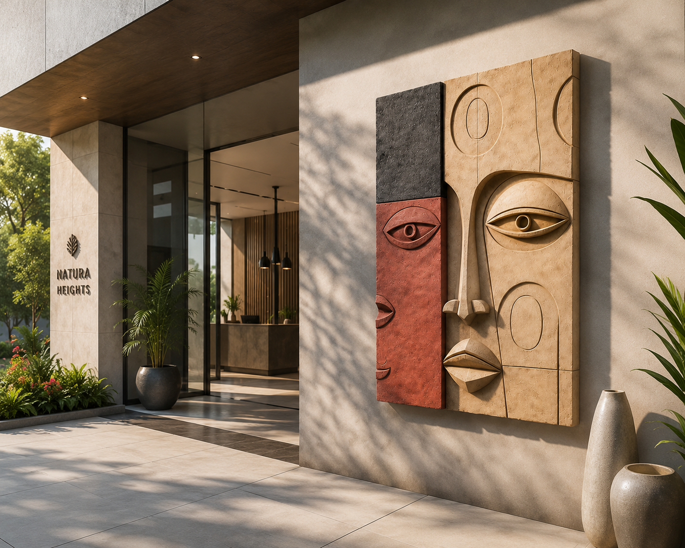 Wooden wall art featuring abstract face designs from Harmony Faces Contemporary Wall Décor by The Gharnish.