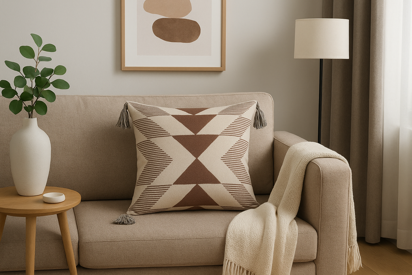 Brown & Beige Striped Modern Boho Handmade Pillow Cover Set of 2 - The Gharnish - A Unit of Satkala Creations