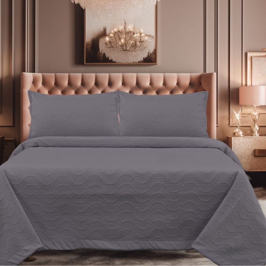 "Double bed supersoft reversible ultrasonic bedcover with elegant stitching design, offering a cozy and stylish layer for any bedroom.