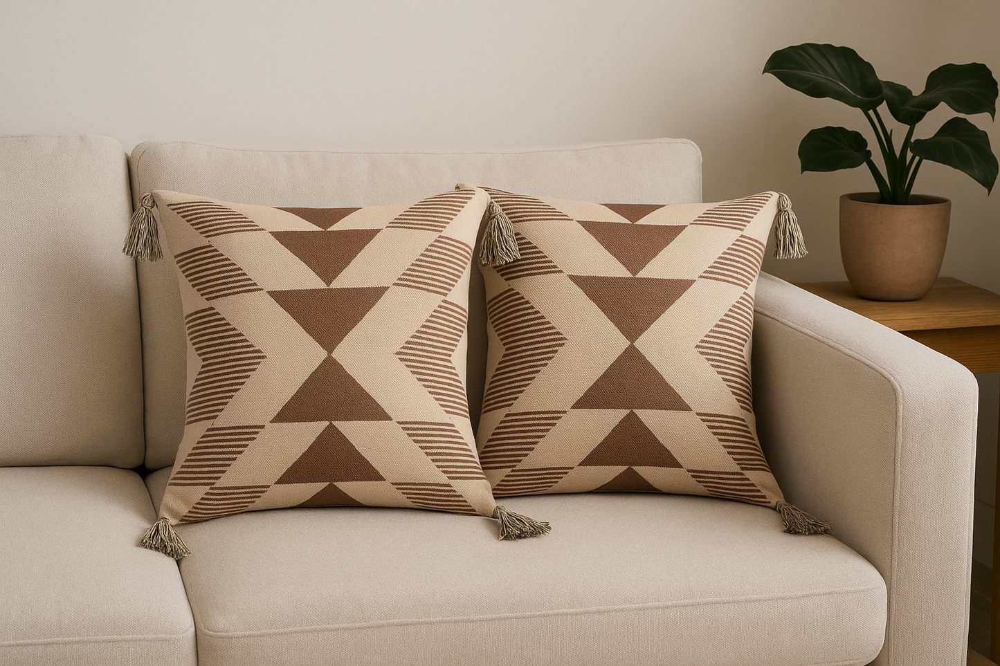 Brown & Beige Striped Modern Boho Handmade Pillow Cover Set of 2 - The Gharnish - A Unit of Satkala Creations