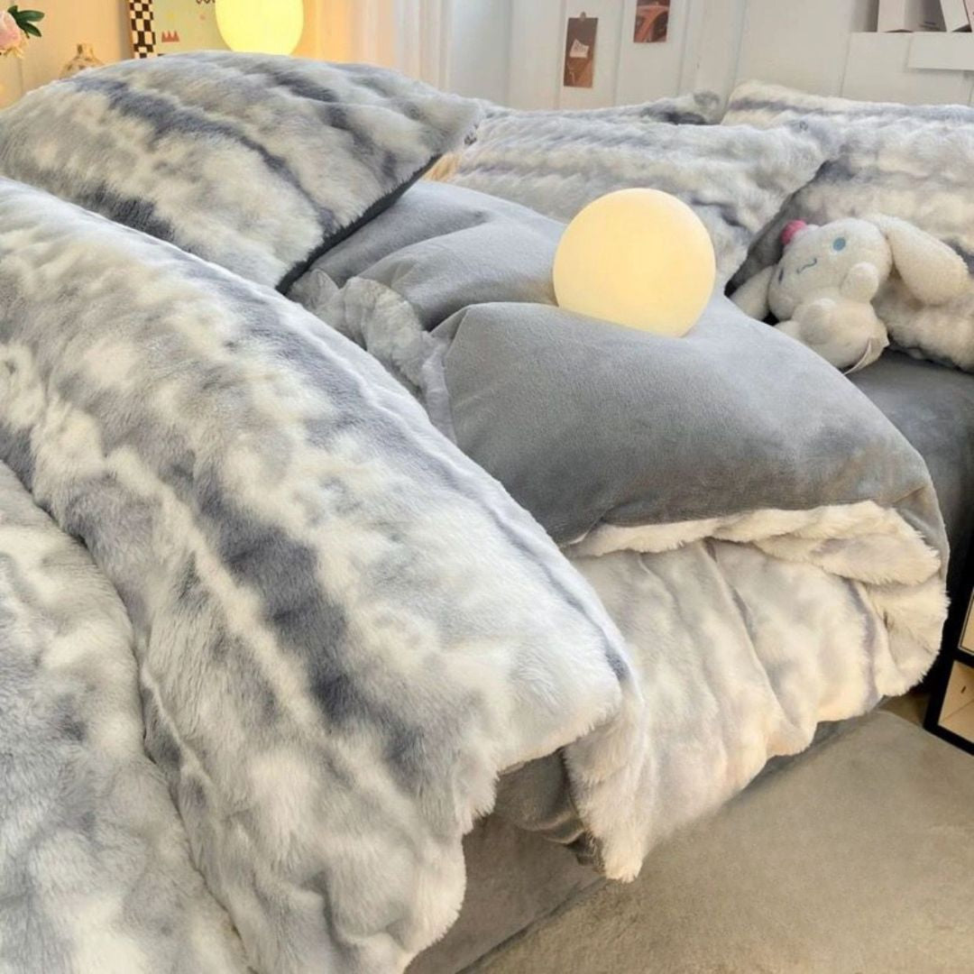Grey rabbit fur ultra warm double winter quilt by The Gharnish, soft and cozy bedding for cold nights