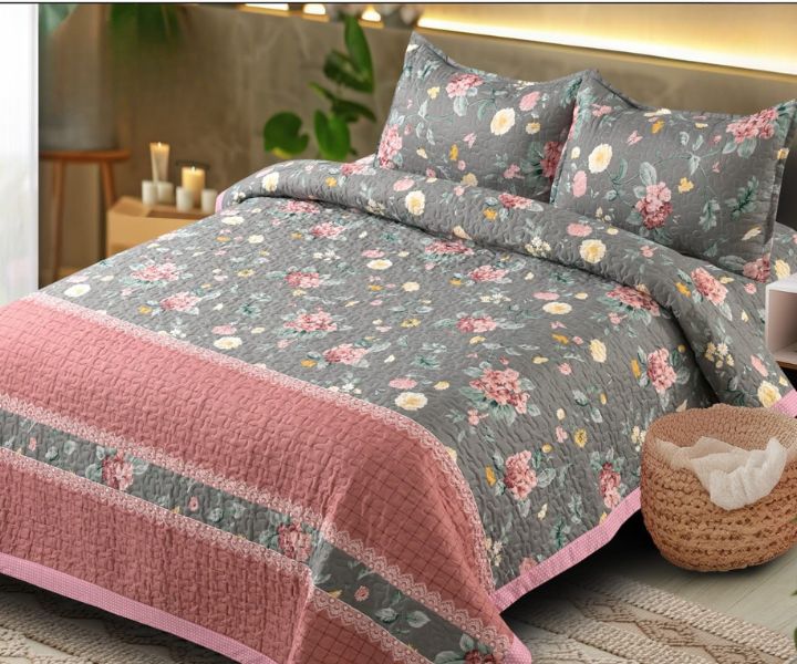 Enhance your bedroom with the Eliza Panel Design Double Bed Quilted Bedcover Set, a perfect fusion of elegance and comfort.