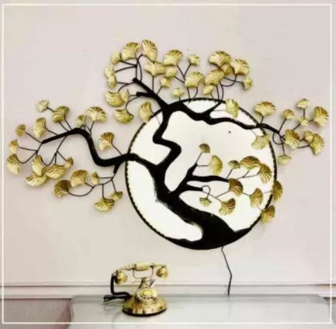 Metallic Golden Leaves Tree With LED (54 X 36 Inches ) - The Gharnish - A Unit of Satkala Creations
