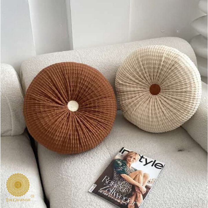 Houndstooth Imported Round Throw Pillow - The Gharnish - A Unit of Satkala Creations