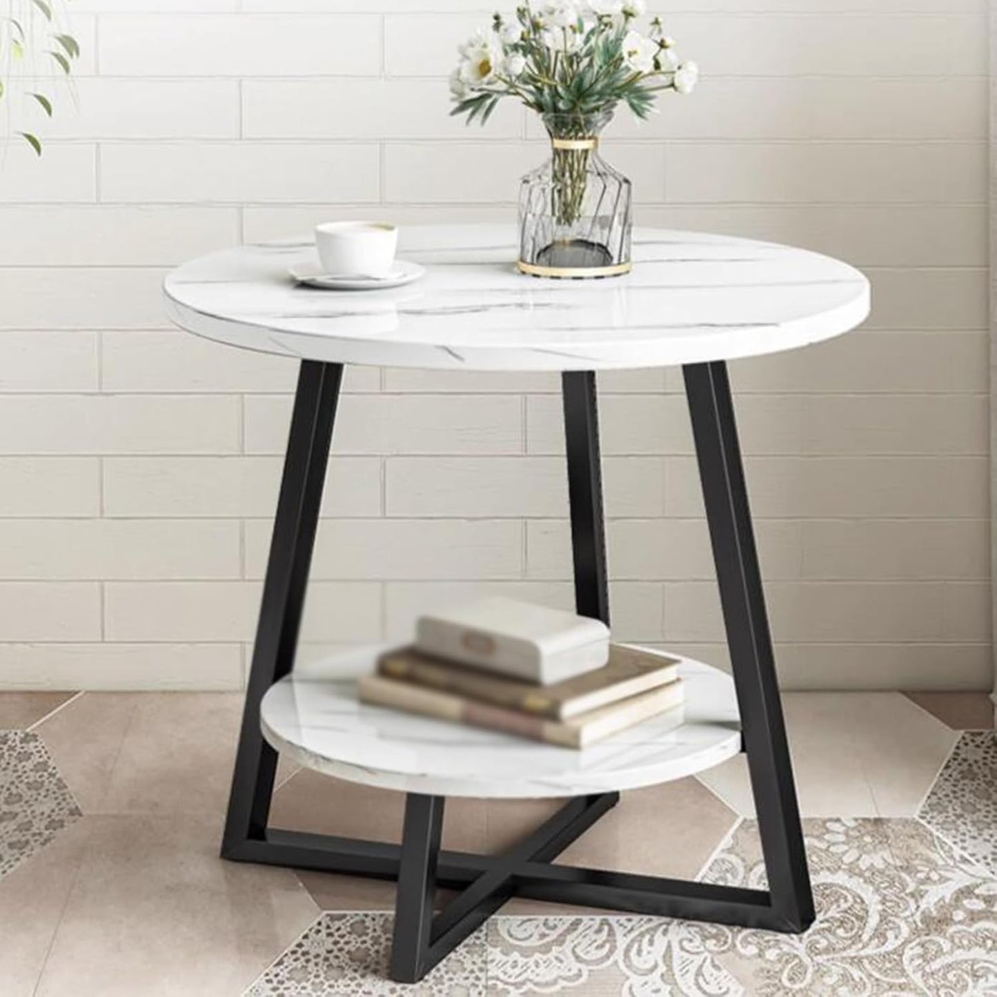 Modern Marble Top Side Table with Gold Iron Base – 20" Height, Rust Proof Finish – Perfect for Living Room or Bedroom Decor.