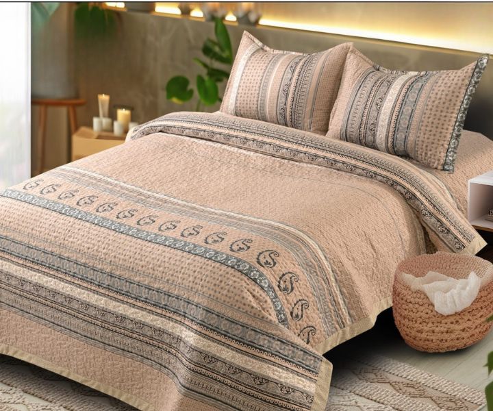 Enhance your bedroom with the Eliza Panel Design Double Bed Quilted Bedcover Set, a perfect fusion of elegance and comfort.