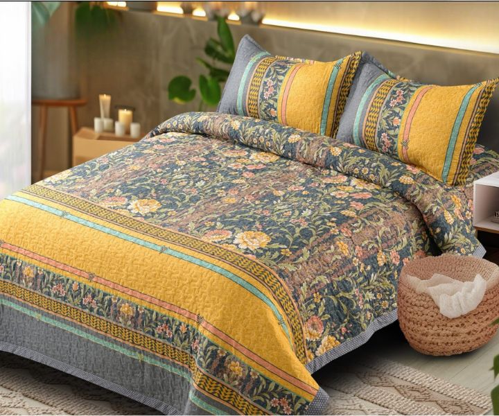 Enhance your bedroom with the Eliza Panel Design Double Bed Quilted Bedcover Set, a perfect fusion of elegance and comfort.